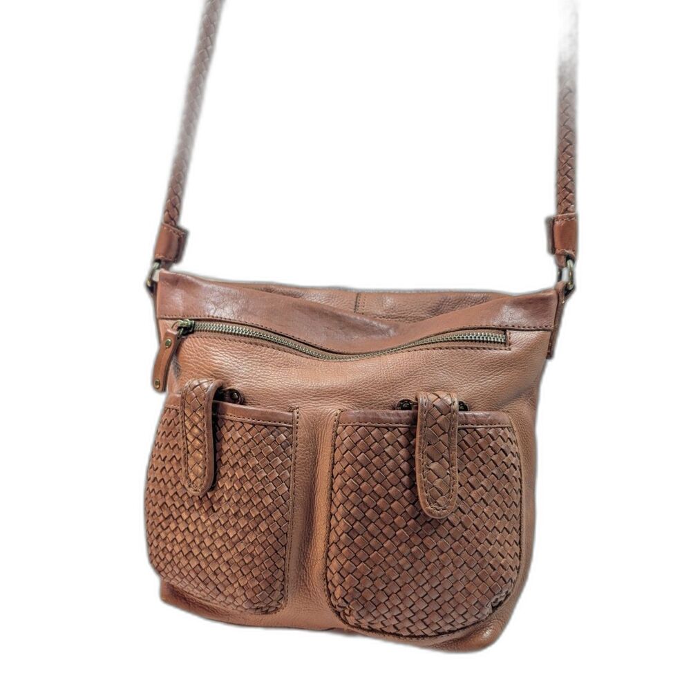 Handcrafted Brown Woven Leather Shoulder Bag - Braided Strap - Vintage Style